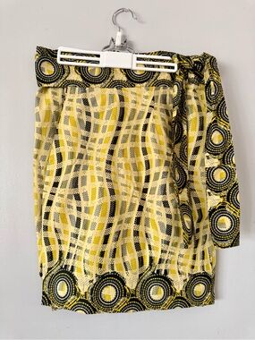 Mishana Yellow African Print Adjustable Wrap Skirt - One Size